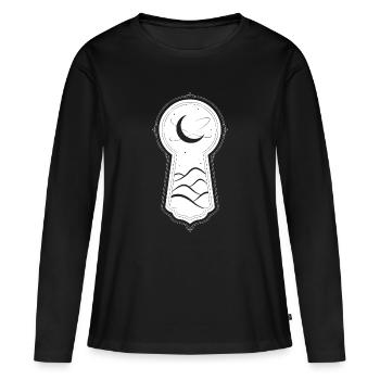 Serrure de porte Lune Ciel Nuit Mystique - T-shirt manches longues Premium bio Femme - noir - Devant - Julia (174cm)