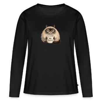 Le chat peu impressionné - T-shirt manches longues Premium bio Femme - noir - Devant - Julia (174cm)