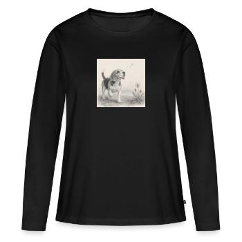 Dessin au crayon beagle avec pissenlit - T-shirt manches longues Premium bio Femme - noir - Devant - Julia (174cm)