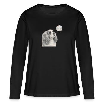 Motif rétro du chien Cavalier King Charles Spaniel - T-shirt manches longues Premium bio Femme - noir - Devant - Julia (174cm)