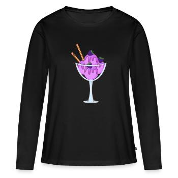 Eis Speiseeis Eiskrem Eiscreme Kugeleis Eisbecher - Frauen Premium Bio Langarmshirt - Schwarz - Vorne - Julia (174cm)