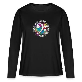 Sentez les basses. Clef de fa - T-shirt manches longues Premium bio Femme - noir - Devant - Julia (174cm)