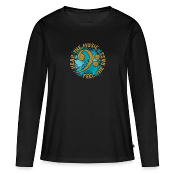 Sentez les basses. Clef de fa - T-shirt manches longues Premium bio Femme - noir - Devant - Julia (174cm)
