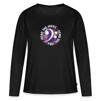 Sentez les basses. Clef de fa - T-shirt manches longues Premium bio Femme - noir - Devant - Julia (174cm)