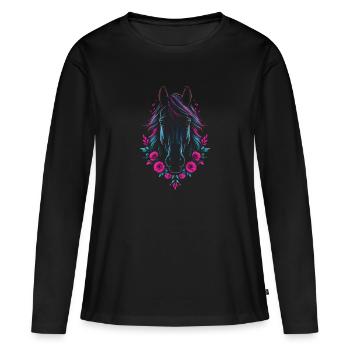 Horse and Flowers - Women's Premium Organic Long Sleeve Shirt - black - Front - Julia (174cm)