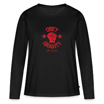 Obéir à la gravité - C'est la loi (rouge) - T-shirt manches longues Premium bio Femme - noir - Devant - Julia (174cm)