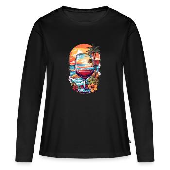 Strand Weinglas - Frauen Premium Bio Langarmshirt - Schwarz - Vorne - Julia (174cm)