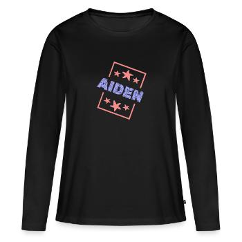 Anniversaire Aiden - T-shirt manches longues Premium bio Femme - noir - Devant - Julia (174cm)