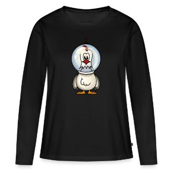 Le poulet astro dans l’espace - T-shirt manches longues Premium bio Femme - noir - Devant - Julia (174cm)