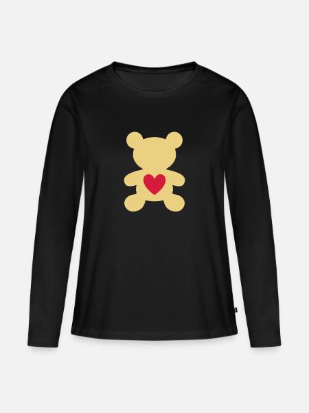 ★ Kolory projektu można zmienić. ★ Niedźwiedź z sercem - Ekologisk långärmad premium-T-shirt dam - svart