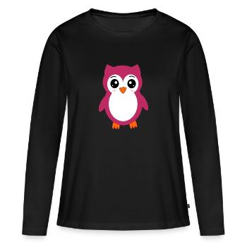 Hibou Kawaii Kawaii Chibi Animaux Kawaii - T-shirt manches longues Premium bio Femme - noir - Devant - Julia (174cm)
