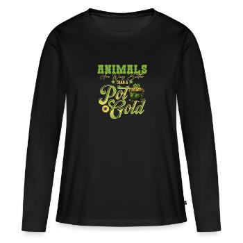 Les animaux valent mieux qu’un pot d’or de la Saint-Patrick - T-shirt manches longues Premium bio Femme - noir - Devant - Julia (174cm)