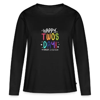 Happy Twosday 2.22.22 Mathématiciens colorés de deux jours - T-shirt manches longues Premium bio Femme - noir - Devant - Julia (174cm)