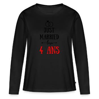 JUST MARRIED ANNIVERSAIRE DE MARIAGE 4 ANS - T-shirt manches longues Premium bio Femme - noir - Devant - Julia (174cm)