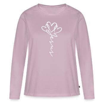 Jesus Scripture Heart Flower - Women's Premium Organic Long Sleeve Shirt - dusky pink - Front - Julia (174cm)