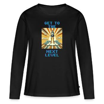 Passez au niveau supérieur - T-shirt manches longues Premium bio Femme - noir - Devant - Julia (174cm)