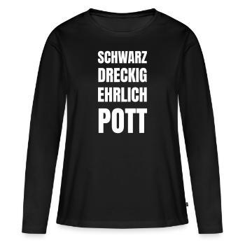 Noir, sale, honnête, POTT ! - T-shirt manches longues Premium bio Femme - noir - Devant - Julia (174cm)