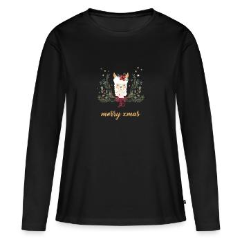 Joyeux Noël - Lama drôle - Cadeau de Noël - T-shirt manches longues Premium bio Femme - noir - Devant - Julia (174cm)