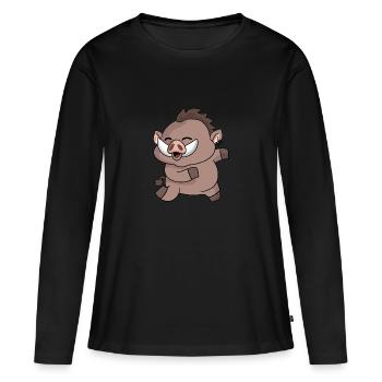 tanzender Eber Tänzer Tier - Frauen Premium Bio Langarmshirt - Schwarz - Vorne - Julia (174cm)