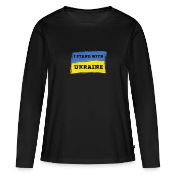 Je suis aux côtés de l’Ukraine - Ukraine - T-shirt manches longues Premium bio Femme - noir - Devant - Julia (174cm)