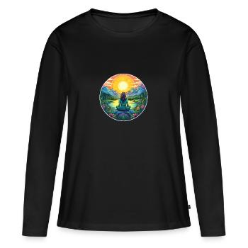 Méditation - T-shirt manches longues Premium bio Femme - noir - Devant - Julia (174cm)