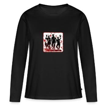 Avertissement de zombies d’Halloween - T-shirt manches longues Premium bio Femme - noir - Devant - Julia (174cm)