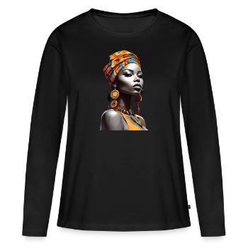 Afro Kulturelle Eleganz - Frauen Premium Bio Langarmshirt - Schwarz - Vorne - Julia (174cm)