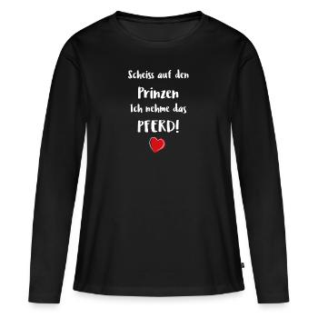 Pferd Pferde Reiten Geschenk Liebe Prinz Reitsport - Frauen Premium Bio Langarmshirt - Schwarz - Vorne - Julia (174cm)