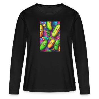 Concombres, Concombre, Graffiti, Concombres Rieurs, Coloré - T-shirt manches longues Premium bio Femme - noir - Devant - Julia (174cm)