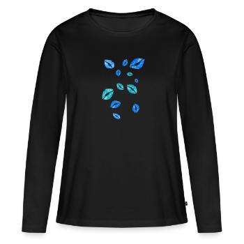 baiser bouche, bleu, baisers, baiser - T-shirt manches longues Premium bio Femme - noir - Devant - Julia (174cm)