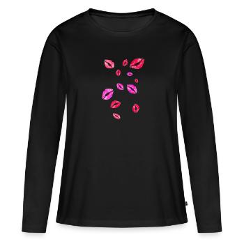 Embrasser la bouche, baisers, baiser, lèvres - T-shirt manches longues Premium bio Femme - noir - Devant - Julia (174cm)