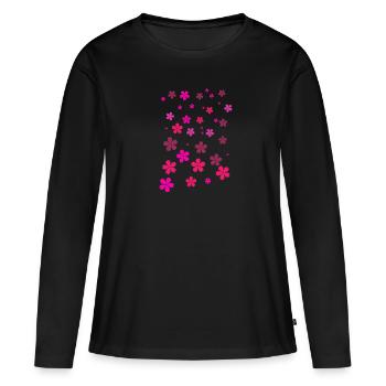 Fleurs rouges, fleurs, fleurs, fleurs roses - T-shirt manches longues Premium bio Femme - noir - Devant - Julia (174cm)