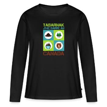 Tabarnak Je Me Barre Au Canada, Feuille D'érable - T-shirt manches longues Premium bio Femme - noir - Devant - Julia (174cm)