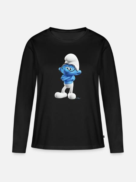 Die Schlümpfe Schlaubi Schlumpf - Frauen Premium Bio Langarmshirt - Schwarz