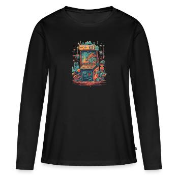 Station de jeu rétro - T-shirt manches longues Premium bio Femme - noir - Devant - Julia (174cm)