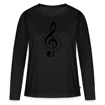 Clé de sol et portée musicale - T-shirt manches longues Premium bio Femme - noir - Devant - Julia (174cm)