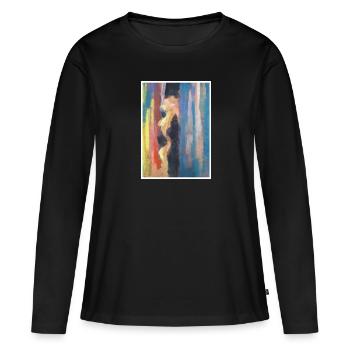 Reproduction d'art originale "Rideau" - T-shirt manches longues Premium bio Femme - noir - Devant - Julia (174cm)