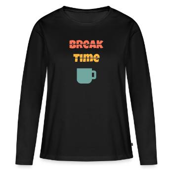 Break time / Pause - T-shirt manches longues Premium bio Femme - noir - Devant - Julia (174cm)