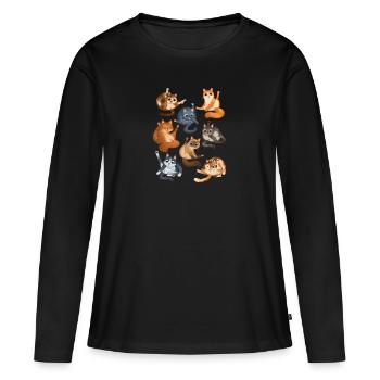 Chats léchant leurs fesses T-shirt - T-shirt manches longues Premium bio Femme - noir - Devant - Julia (174cm)