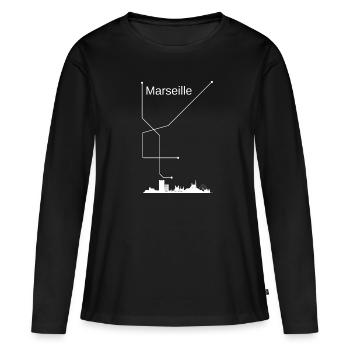 Marseille Stadt - Frauen Premium Bio Langarmshirt - Schwarz - Vorne - Julia (174cm)