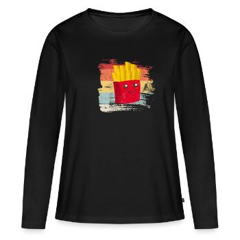 Frites frites frites frites cadeau de nourriture - T-shirt manches longues Premium bio Femme - noir - Devant - Julia (174cm)