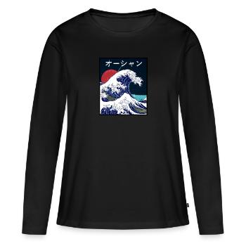 Japan Welle Kanagawa - Frauen Premium Bio Langarmshirt - Schwarz - Vorne - Julia (174cm)