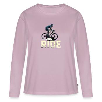 Roulez 🚴 ♂️ simplement - T-shirt manches longues Premium bio Femme - rose poudré - Devant - Julia (174cm)