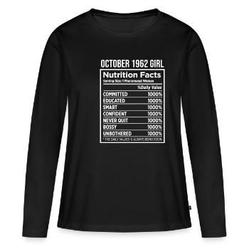 Octobre 1962 - Cadeau du 60e anniversaire. Femme. - T-shirt manches longues Premium bio Femme - noir - Devant - Julia (174cm)