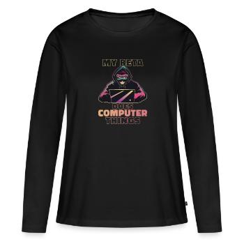 Mein Beta macht Computerdinge Programmierer - Frauen Premium Bio Langarmshirt - Schwarz - Vorne - Julia (174cm)