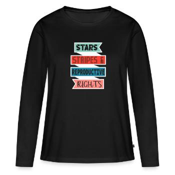 Rayures étoilées et droits de reproduction - T-shirt manches longues Premium bio Femme - noir - Devant - Julia (174cm)