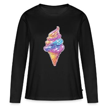 Regenbogen Softeis - Frauen Premium Bio Langarmshirt - Schwarz - Vorne - Julia (174cm)