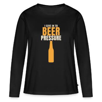 Je cède à la pression de la bière Lustiger Spruch - T-shirt manches longues Premium bio Femme - noir - Devant - Julia (174cm)