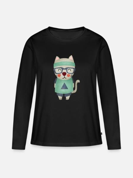 Monsieur Cat - Frauen Premium Bio Langarmshirt - Schwarz