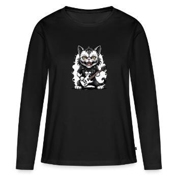 Cat Rocker Cat HardRock Gift - T-shirt manches longues Premium bio Femme - noir - Devant - Julia (174cm)